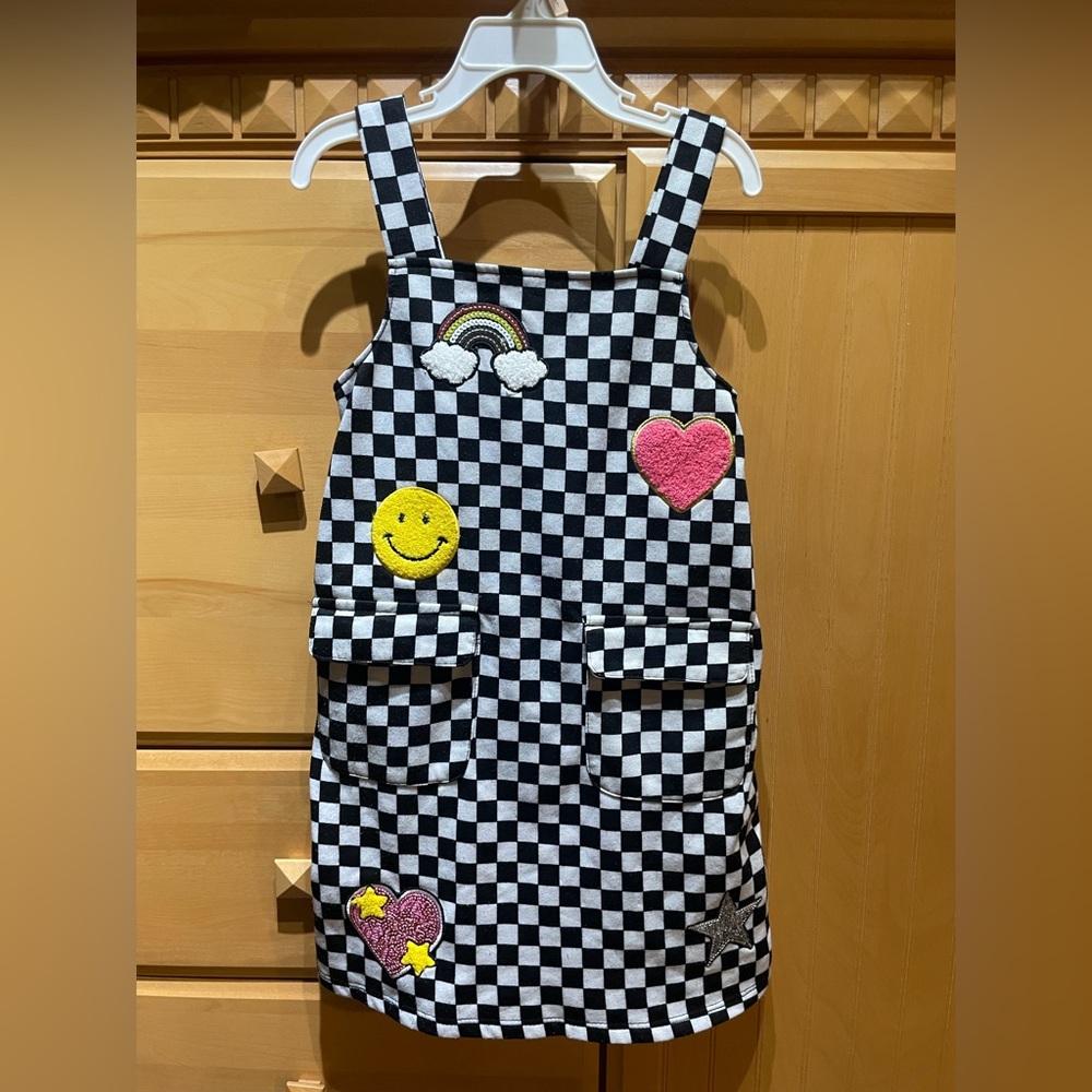 Derek Heart Checkered Dress with Sequin Rainbow